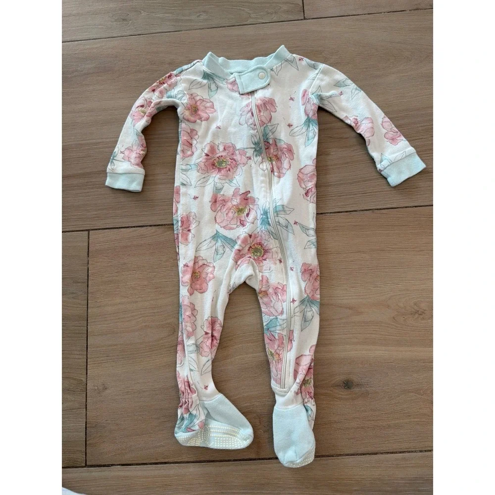 Burt's Bees Baby 3-6M Organic Cotton Footed Pajamas Set 3 Pack Dinosaur Floral